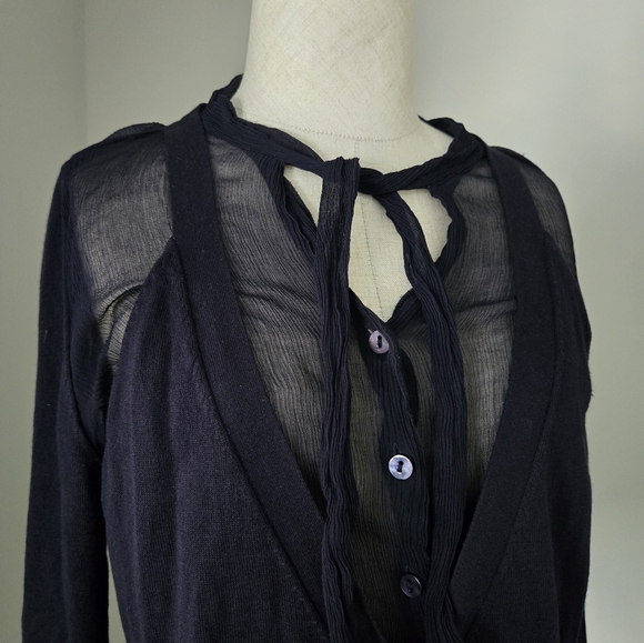 IBlues Navy Sheer Silk Cashmere Button-Up Cardigan Size L - Picture 2 of 6